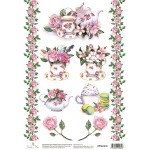 Декупажная карта `Чайный сервиз с розами` 21 x 30 см