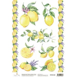 Декупажная карта `Лимоны и лаванда` 21 x 30 см