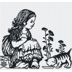 Набор для вышивания МП Студия арт.НВ-156 Б Девочка с котенком(графика) 35*31
