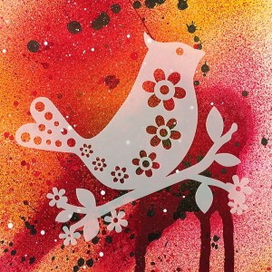 Трафарет-силуэт Marabu арт.28700009 цв.009 птица с цветочками 15*15 см