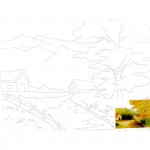 Холст на картоне НП арт.DK13701-J с контуром деревенский пейзаж 30х40 см